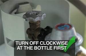 Turn off clockwise at gas bottle first